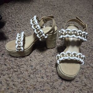SCHUTZ White and Tan Espadrilles with Braided Straps